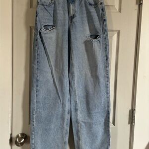 Light Wash Ripped Straight-Leg Jeans